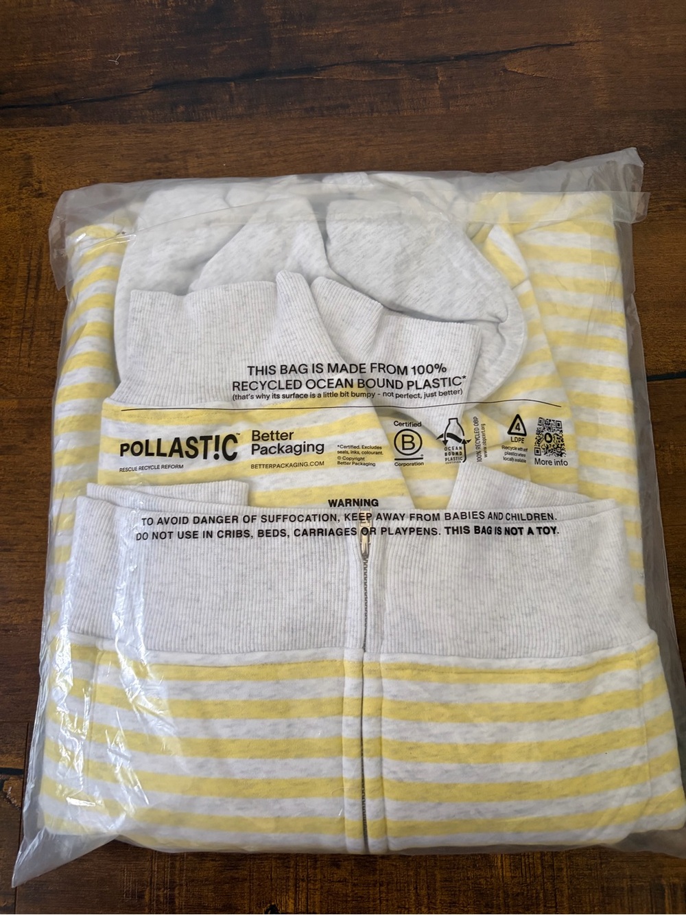 NWT White Fox Verano Sixteen Maria Boxy Zip Front Hoodie Grey Marle/Lemon Stripe - Picture 8 of 8